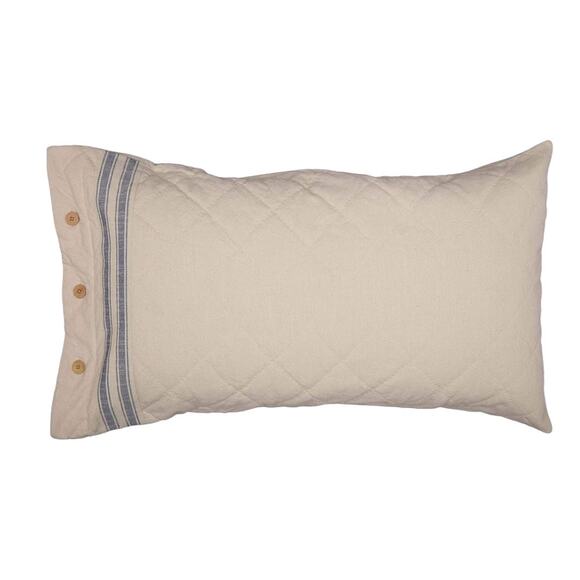 New in Packages Cotton Quilted Natural King Shams Blue Stripes Buttons - Picture 5 of 8